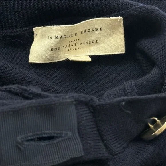 Sezane Jacob Sweater Jumper Navy Blue Long Sleeve Wool High Neck Buttons Size XS - Picture 8 of 11
